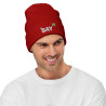 Embroidered Logo Beanie: AT SAY Cotton Blend Knit Cap