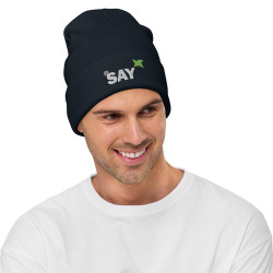 Embroidered Logo Beanie: AT SAY Cotton Blend Knit Cap