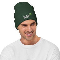 Embroidered Logo Beanie: AT SAY Cotton Blend Knit Cap