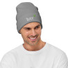 Embroidered Logo Beanie: AT SAY Cotton Blend Knit Cap