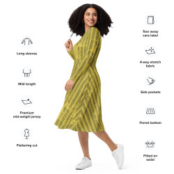 'Summer Forest' All-over print long sleeve midi dress