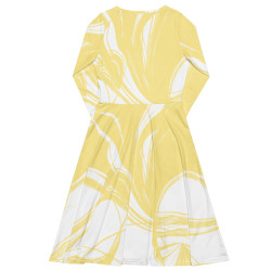 'Lemon Twist' All-over print long sleeve midi dress