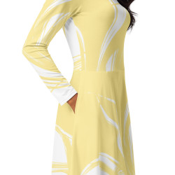 'Lemon Twist' All-over print long sleeve midi dress